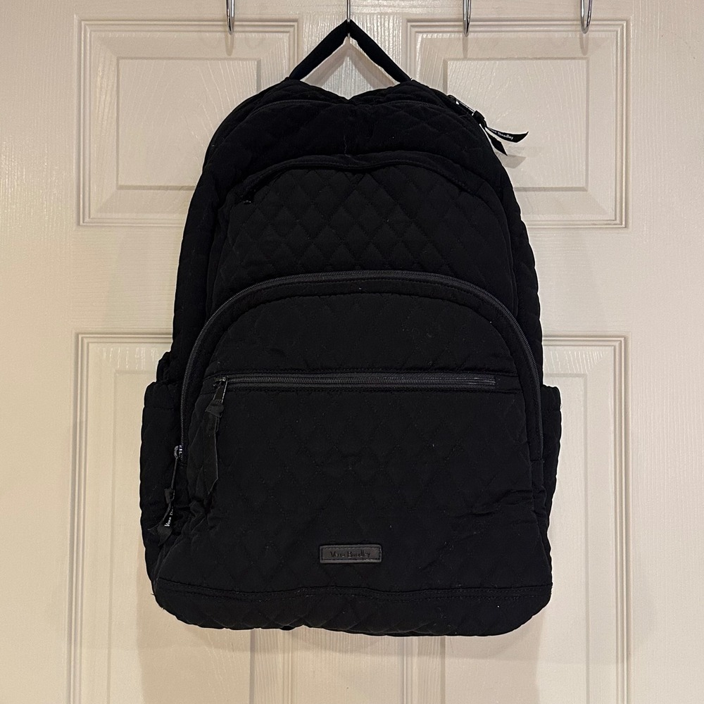 Vera Bradley Black Quilted Cotton Backpack Floral Interior Large School Travel